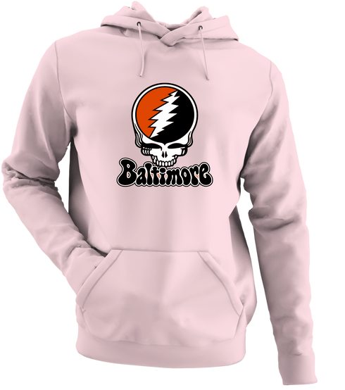 Baltimore Baseball Stealie Grateful Dead Hoodie — Baltimore Orioles — Light Pink