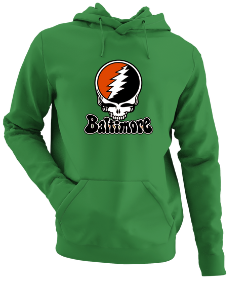 Baltimore Baseball Stealie Grateful Dead Hoodie — Baltimore Orioles — Irish Green