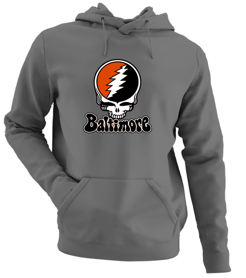Baltimore Baseball Stealie Grateful Dead Hoodie — Baltimore Orioles — Charcoal