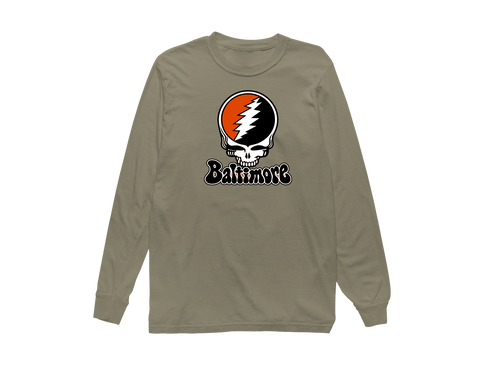 Baltimore Baseball Stealie Grateful Dead Long-Sleeve — Baltimore Orioles — Sandstone