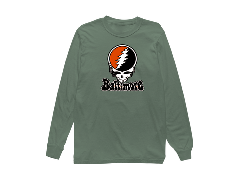 Baltimore Baseball Stealie Grateful Dead Long-Sleeve — Baltimore Orioles — Light Green