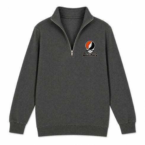 Baltimore Baseball Stealie Grateful Dead Quarter-Zip — Baltimore Orioles — Charcoal