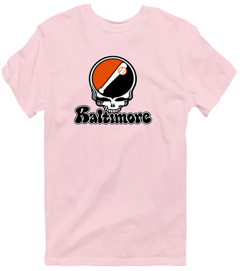 Baltimore Baseball Stealie Grateful Dead T-Shirt — Baltimore Orioles — Light Pink