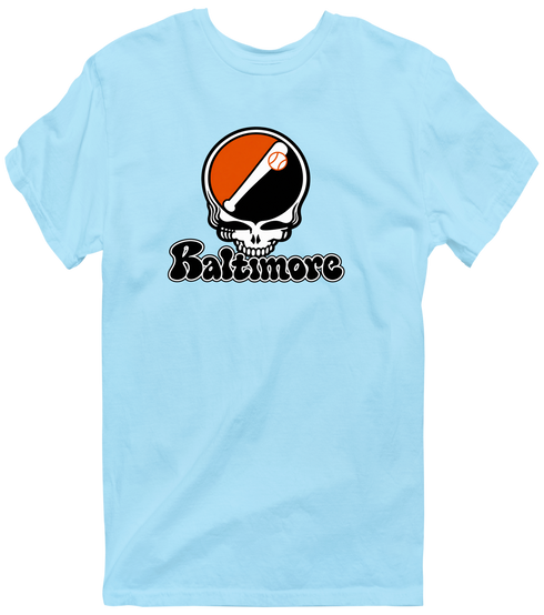 Baltimore Baseball Stealie Grateful Dead T-Shirt — Baltimore Orioles — Light Blue