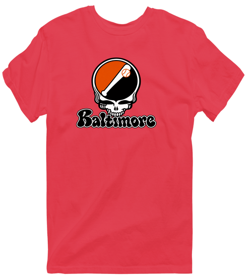 Baltimore Baseball Stealie Grateful Dead T-Shirt — Baltimore Orioles — Heather Red