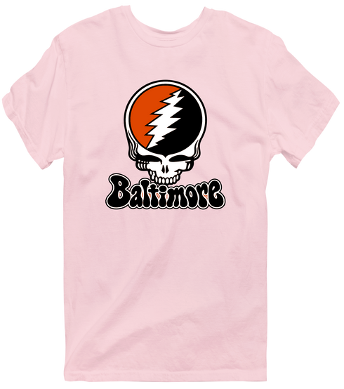 Baltimore Baseball Stealie Grateful Dead T-Shirt — Baltimore Orioles — Light Pink