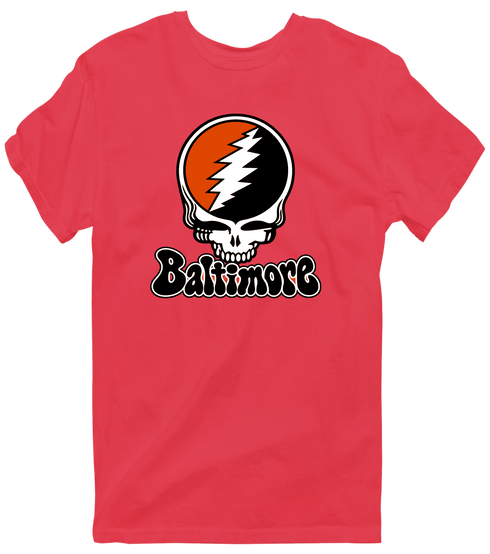 Baltimore Baseball Stealie Grateful Dead T-Shirt — Baltimore Orioles — Heather Red