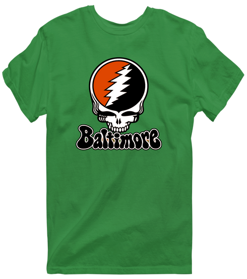 Baltimore Baseball Stealie Grateful Dead T-Shirt — Baltimore Orioles — Irish Green
