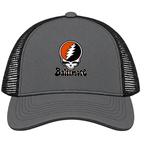Baltimore Baseball Stealie Grateful Dead Trucker Cap — Baltimore Orioles — Charcoal/Black