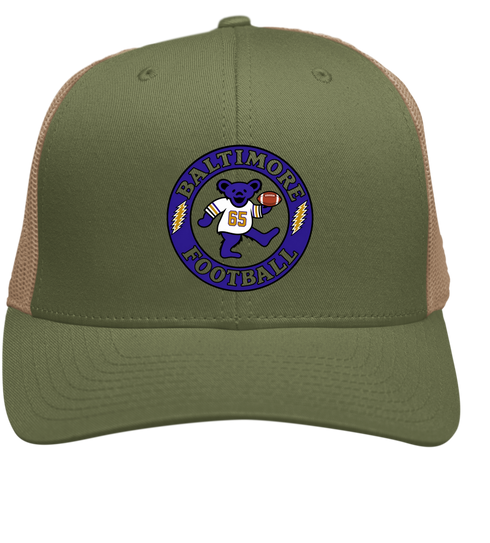 Baltimore Football Dancing Bear Premium Trucker Cap — Baltimore Ravens — Moss/Khaki