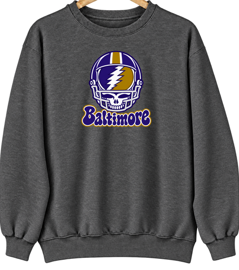 Baltimore Helmet Stealie Premium Unisex Crewneck — Baltimore Ravens — Dark Heather