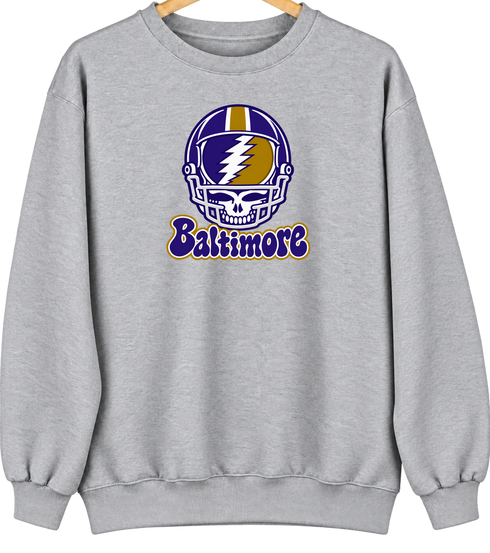Baltimore Helmet Stealie Premium Unisex Crewneck — Baltimore Ravens — Sport Grey
