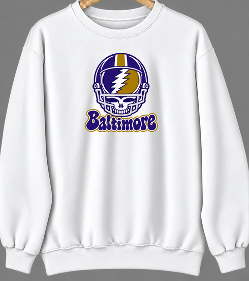 Baltimore Helmet Stealie Premium Unisex Crewneck — Baltimore Ravens — White