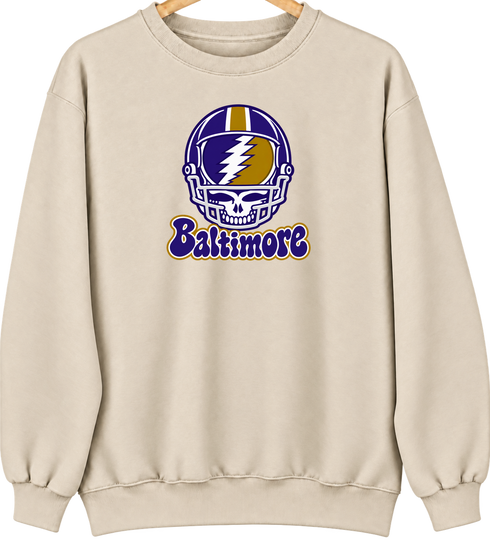 Baltimore Helmet Stealie Premium Unisex Crewneck — Baltimore Ravens — Sand