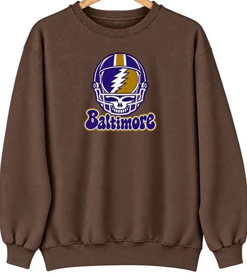 Baltimore Helmet Stealie Premium Unisex Crewneck — Baltimore Ravens — Brown