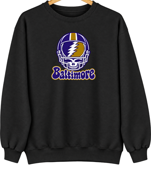 Baltimore Helmet Stealie Premium Unisex Crewneck — Baltimore Ravens — Black