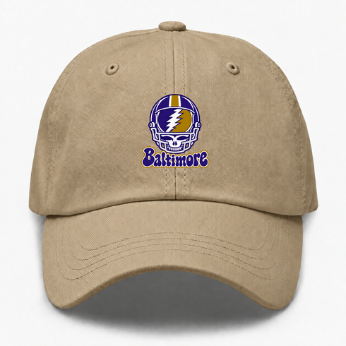 Baltimore Helmet Stealie Premium Unisex Dad Hat — Baltimore Ravens — Khaki