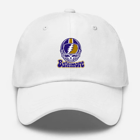 Baltimore Helmet Stealie Premium Unisex Dad Hat — Baltimore Ravens — White