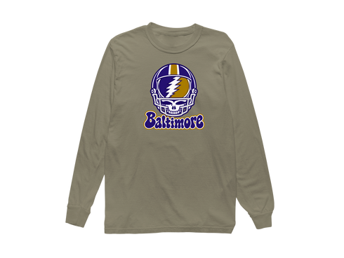 Baltimore Helmet Stealie Premium Unisex Long-Sleeve — Baltimore Ravens — Sandstone