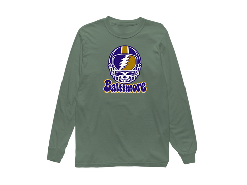 Baltimore Helmet Stealie Premium Unisex Long-Sleeve — Baltimore Ravens — Light Green