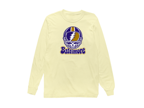 Baltimore Helmet Stealie Premium Unisex Long-Sleeve — Baltimore Ravens — Butter
