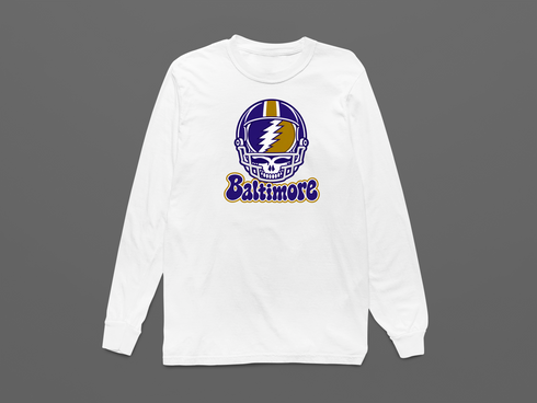 Baltimore Helmet Stealie Premium Unisex Long-Sleeve — Baltimore Ravens — White