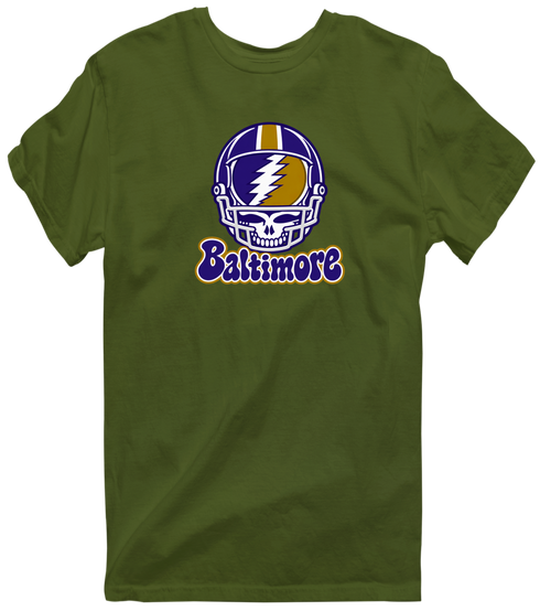 Baltimore Helmet Stealie Premium Unisex T-Shirt — Baltimore Ravens — Military Green