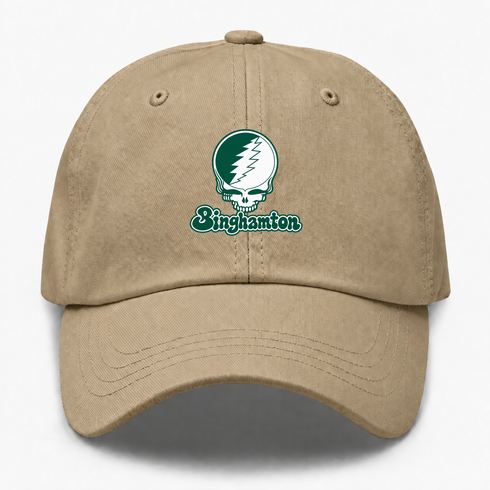 Binghamton Stealie Premium Unisex Dad Hat — Design: Binghamton University — Khaki