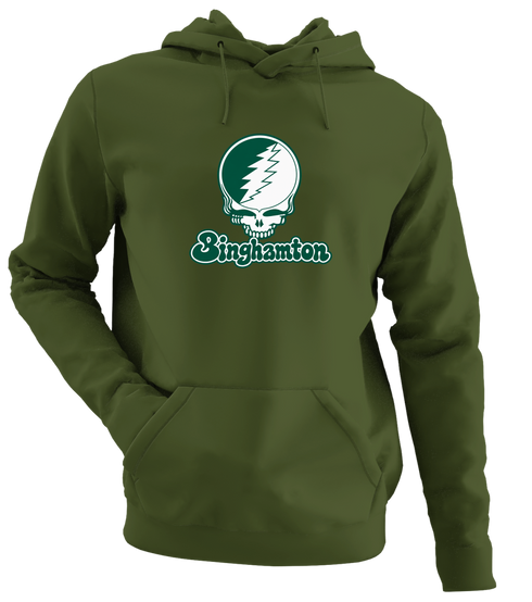 Binghamton Stealie Premium Unisex Hoodie — Design: Binghamton University — Military Green