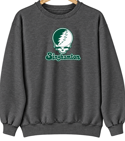 Binghamton Stealie Premium Unisex Crewneck — Design: Binghamton University — Dark Heather