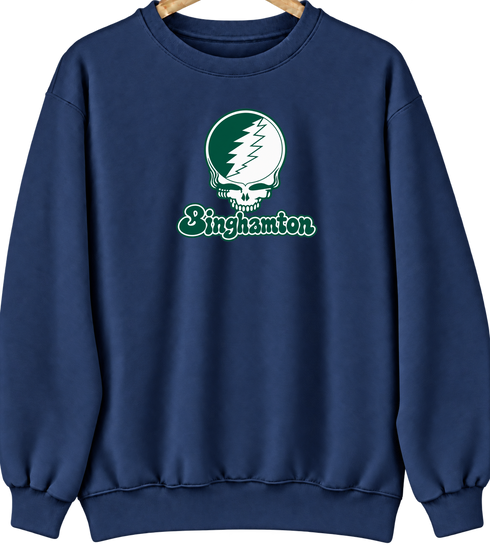 Binghamton Stealie Premium Unisex Crewneck — Design: Binghamton University — Navy