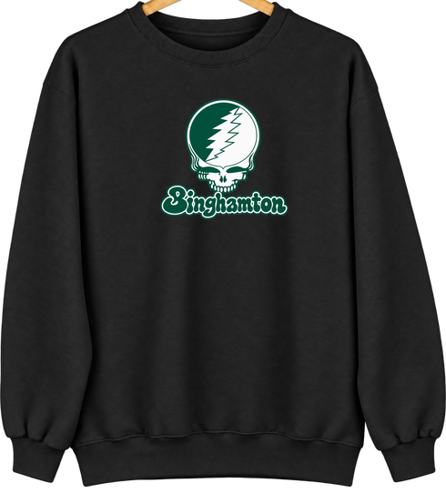Binghamton Stealie Premium Unisex Crewneck — Design: Binghamton University — Black