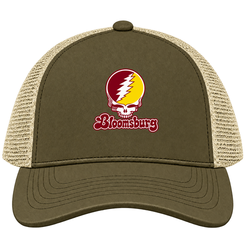 Bloomsburg Stealie Premium Unisex Trucker Cap — Design: Bloomsburg University — Moss/Khaki
