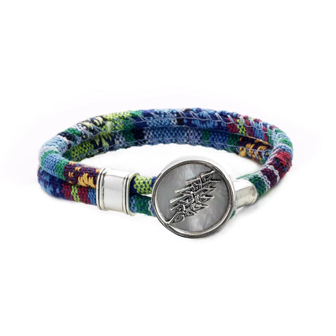 Grateful Dead - 13 Point Lightning Bolt Sterling Silver Cloth Rope Bracelet - StealieShop