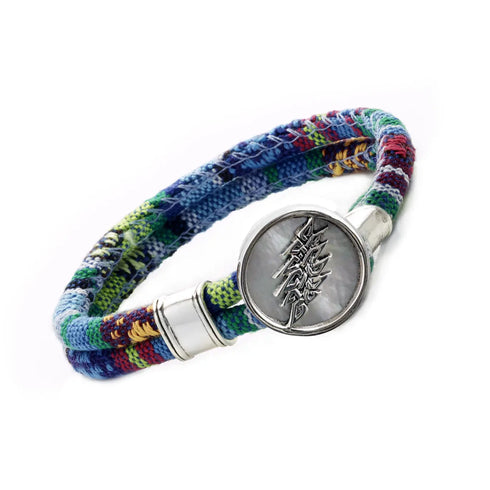 Grateful Dead - 13 Point Lightning Bolt Sterling Silver Cloth Rope Bracelet - StealieShop