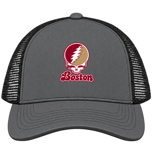 Boston Stealie Premium Unisex Trucker Cap — Design: Boston College — Charcoal/Black