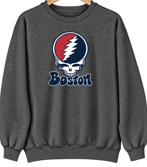 Boston Baseball Stealie Grateful Dead Crewneck — Boston Red Sox — Dark Heather