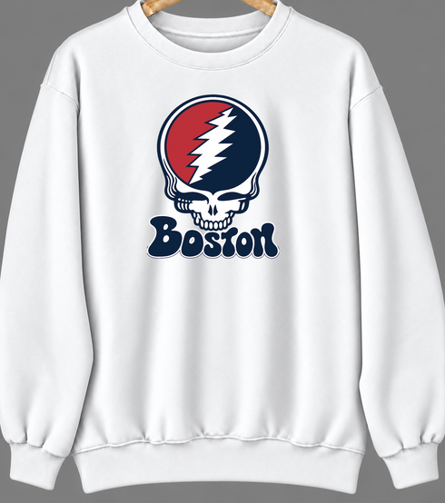 Boston Baseball Stealie Grateful Dead Crewneck — Boston Red Sox — White