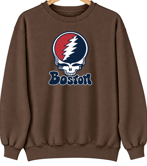 Boston Baseball Stealie Grateful Dead Crewneck — Boston Red Sox — Brown