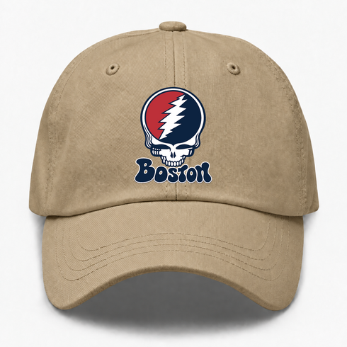 Boston Baseball Stealie Grateful Dead Dad Hat — Boston Red Sox — Khaki