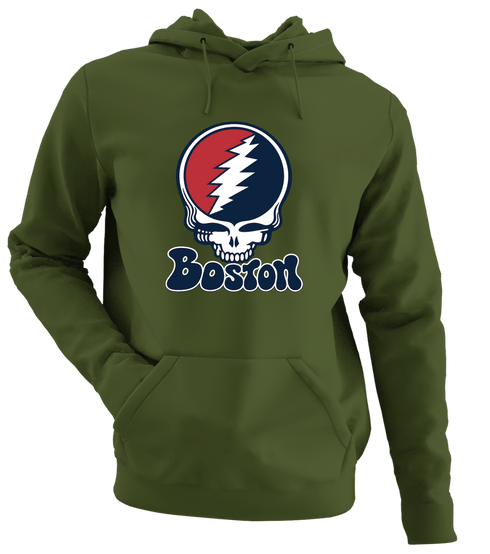 Boston Baseball Stealie Grateful Dead Hoodie — Boston Red Sox — Military Green