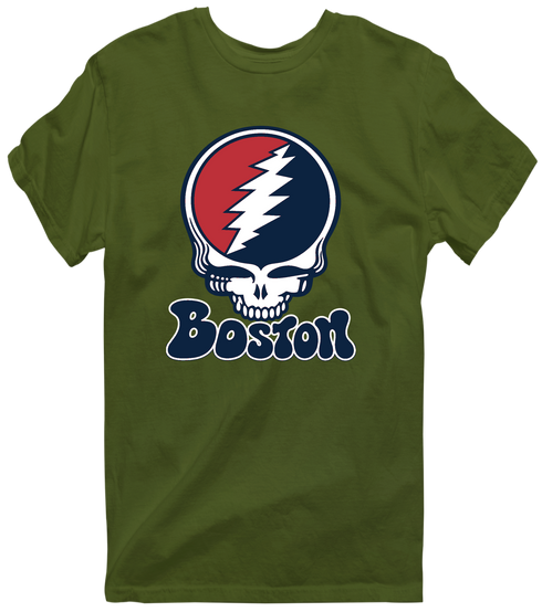 Boston Baseball Stealie Grateful Dead T-Shirt — Boston Red Sox — Military Green