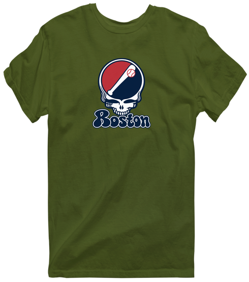 Boston Baseball Stealie Grateful Dead T-Shirt — Boston Red Sox — Military Green