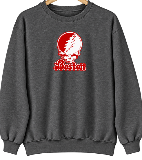 Boston Stealie Premium Unisex Crewneck — Design: Boston University — Dark Heather