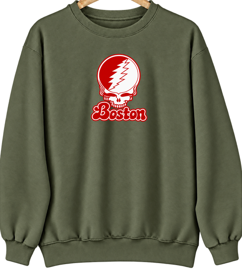 Boston Stealie Premium Unisex Crewneck — Design: Boston University — Military Green