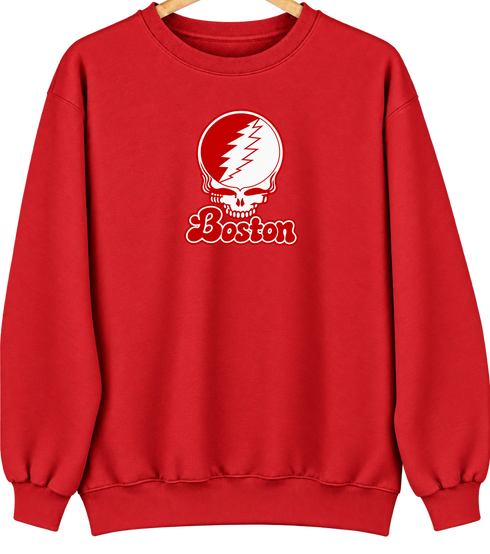Boston Stealie Premium Unisex Crewneck — Design: Boston University — Red