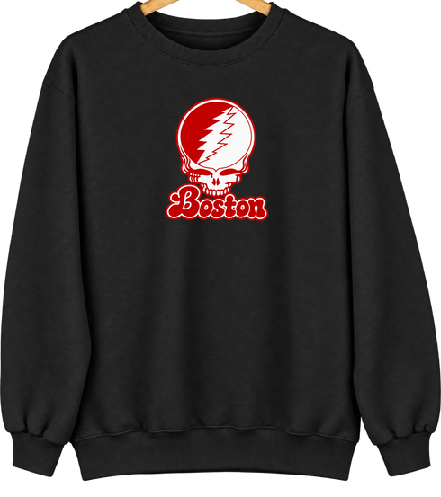 Boston Stealie Premium Unisex Crewneck — Design: Boston University — Black