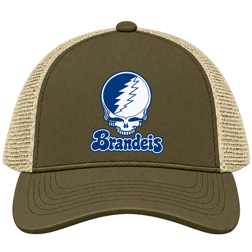 Brandeis Stealie Premium Unisex Trucker Cap — Design: Brandeis University — Moss/Khaki