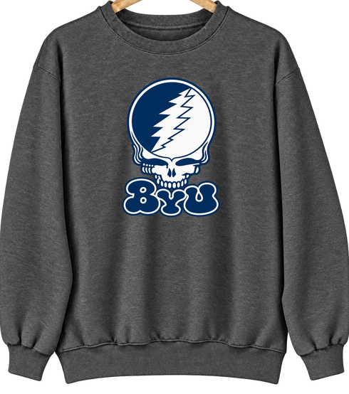 Brigham Young Stealie Premium Unisex Crewneck — Design: Brigham Young University — Dark Heather