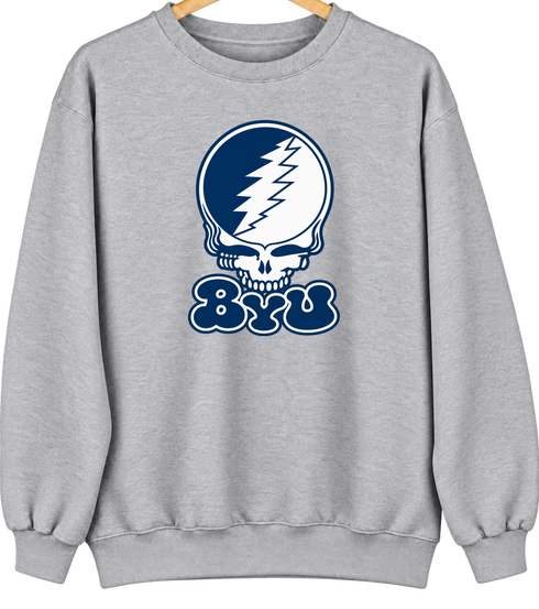 Brigham Young Stealie Premium Unisex Crewneck — Design: Brigham Young University — Sport Grey